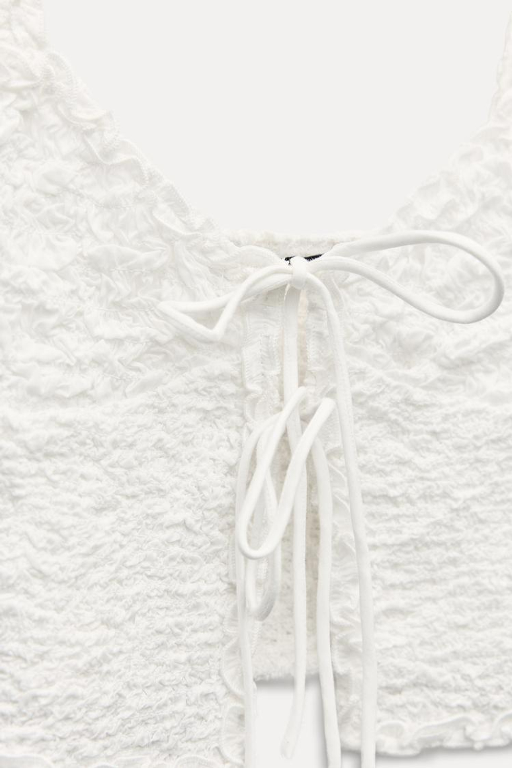 ZARA ТОП ИЗ РЕЛЬЕФНОЙ ТКАНИ С ЗАВЯЗКАМИ, ЖЕЛТОВАТО-БЕЛЫЙ