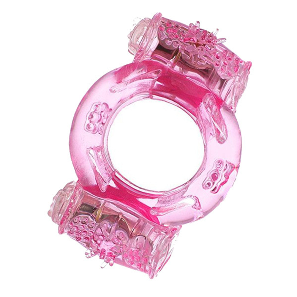 Розовое виброкольцо с двумя вибропульками ToyFa Basic 818033-3