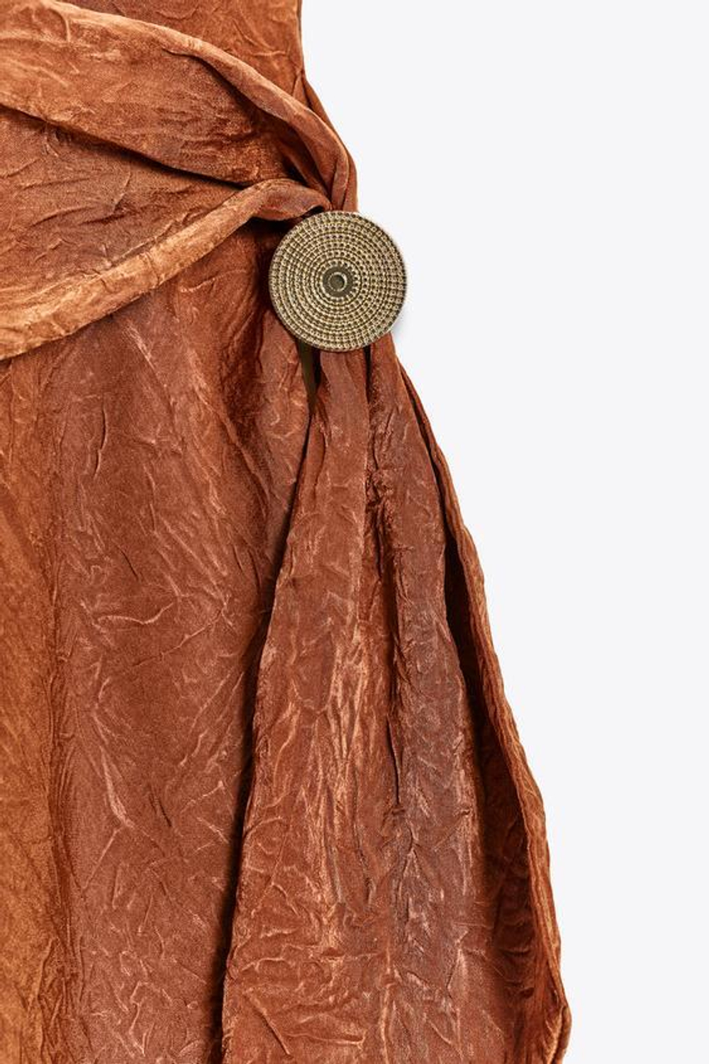 ZARA АТЛАСНАЯ ЮБКА-МИДИ С ЭФФЕКТОМ ЖАТОСТИ, МЕДНЫЙ