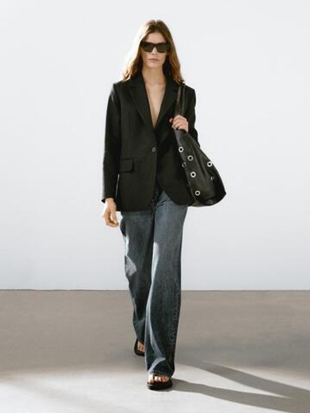 Massimo Dutti Костюмный пиджак из смесового льна — Studio, черный
