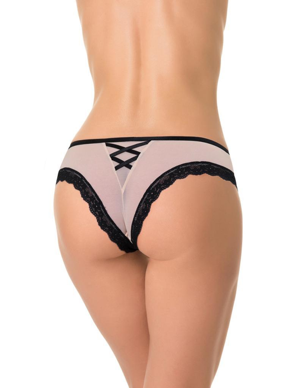 Трусы-бразилианы с имитацией шнуровки (Размер: S) (Цвет: черный)