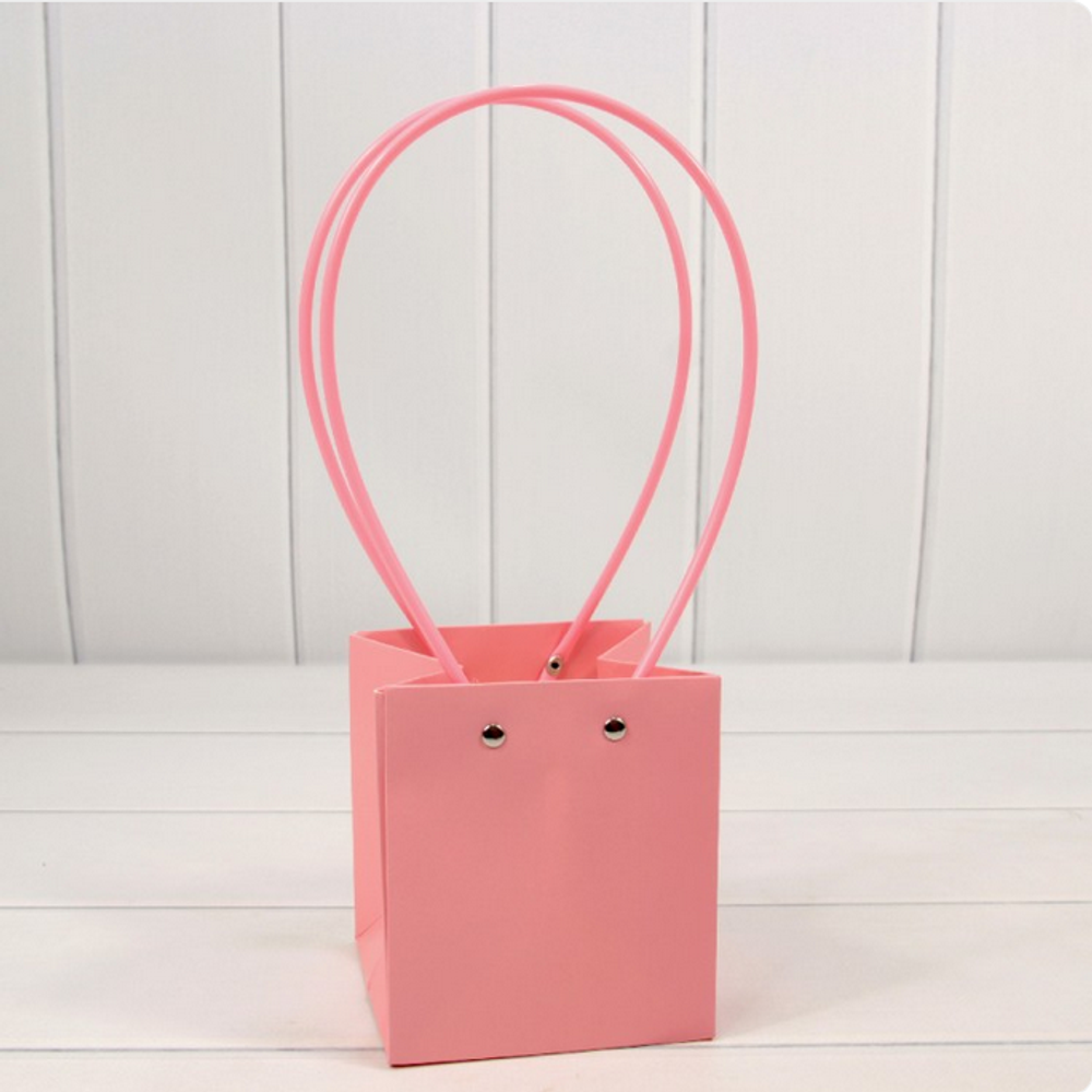 Пакет подарочный 13х11,5х11,5 Ваза для цветов (Розовый)