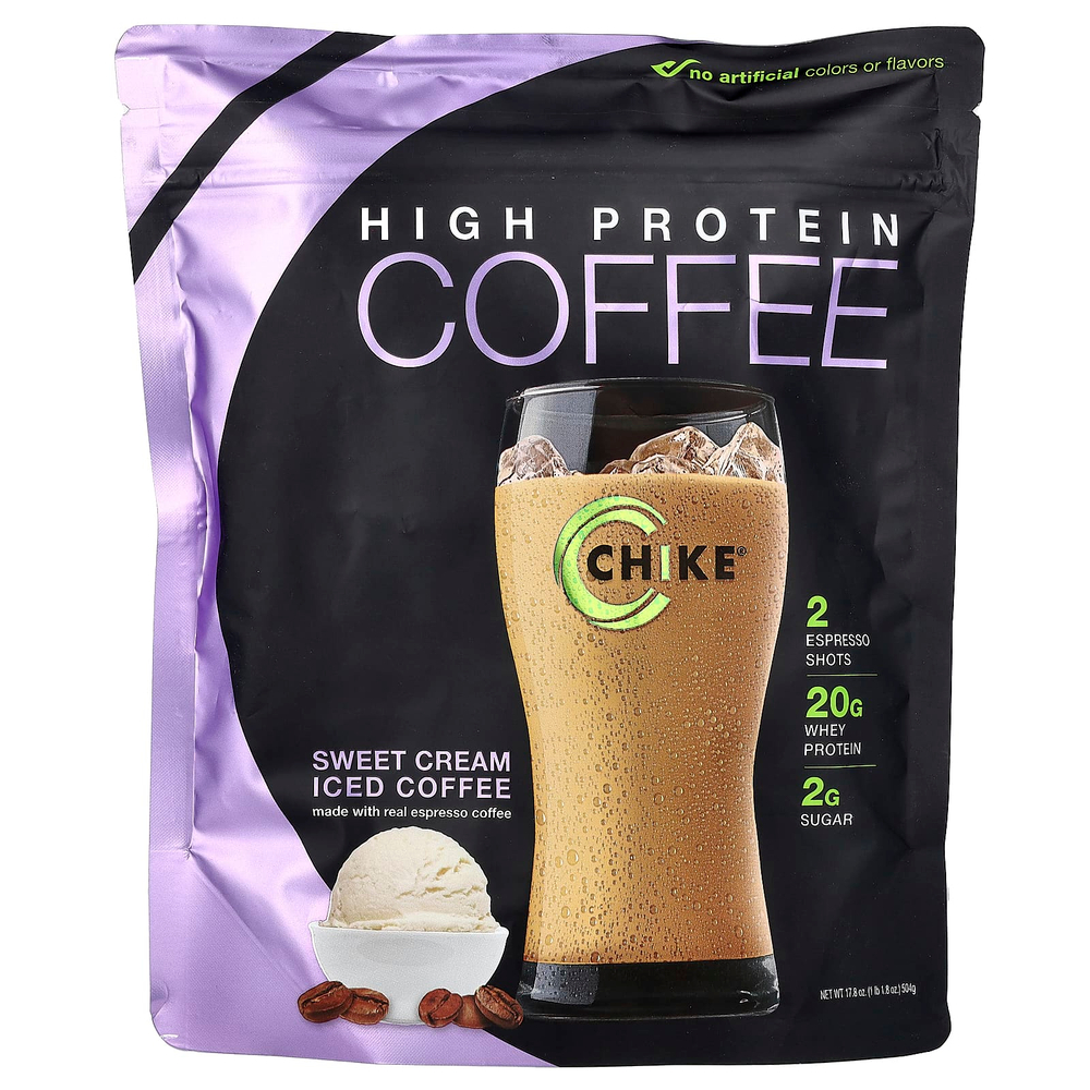 Chike Nutrition, Холодный кофе с высоким содержанием протеина, сладкие сливки, 504 г (17,8 унции)