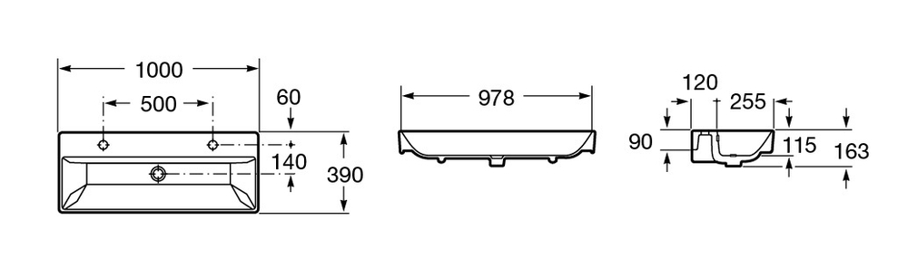 Раковина Roca Oleta накладная 2 отверстия, 1000х390 3274C700Y