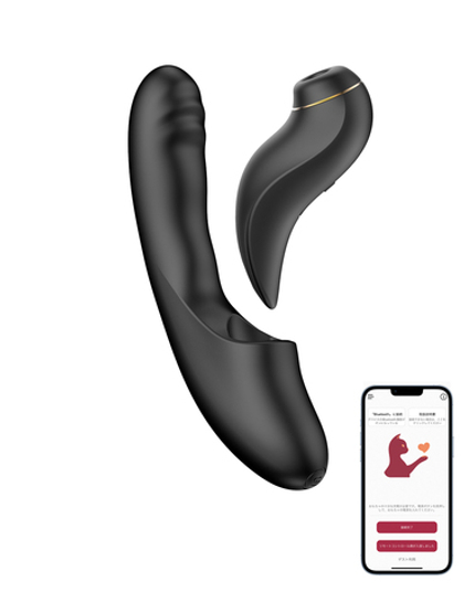 Вибратор с возвратно-поступательными движениями, вакуумом и приложением BeYourLover Fatima, черный