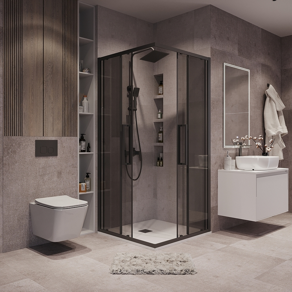 Душевой уголок Grossman Cosmo 90х90 300.K33.02.9090.21.10 профиль Черный матовый стекло тонированное