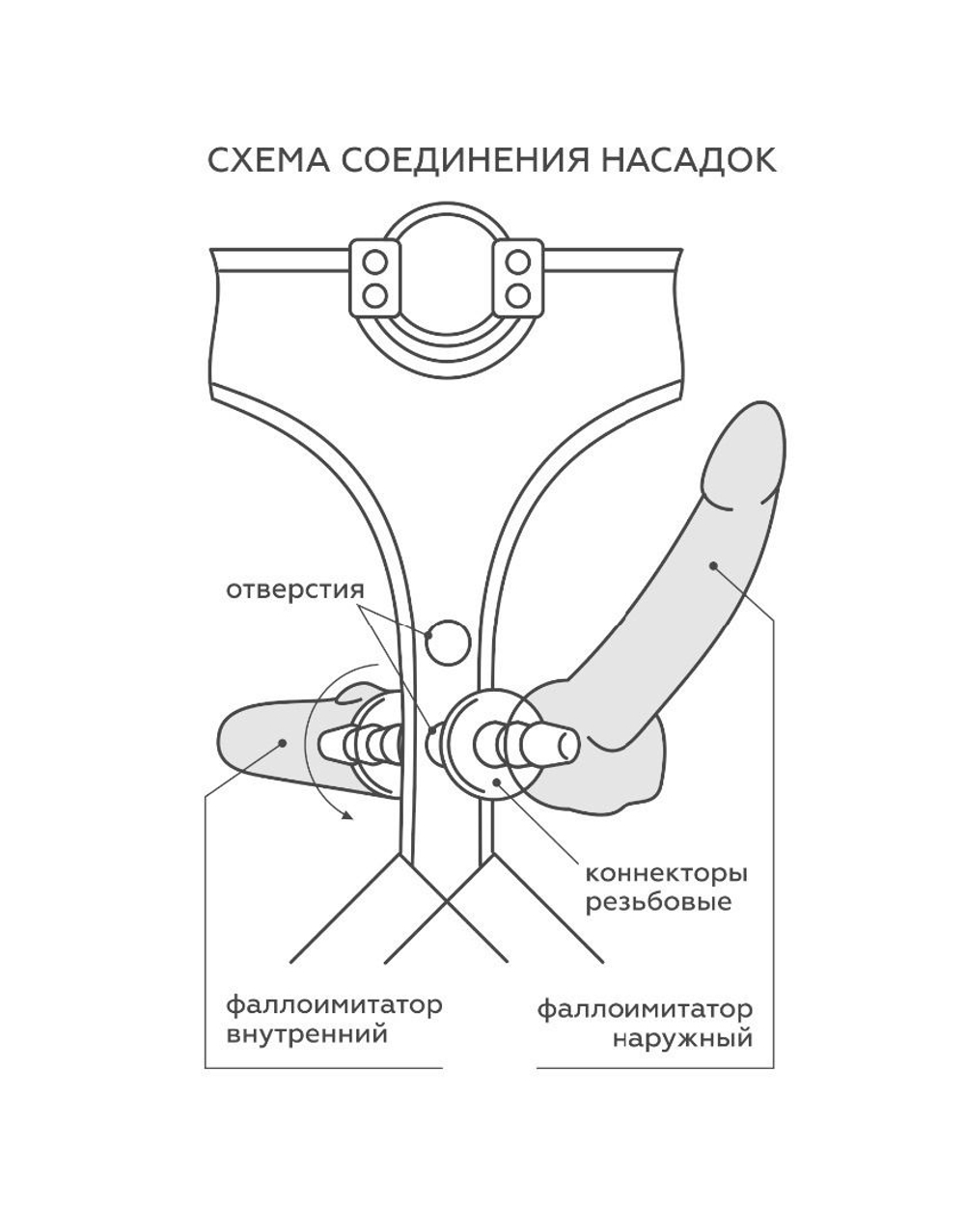 Кожаный пояс харнесс премиум класса WOMAN SIMPLEX (S) с 3 насадками (Цвет: телесный с черным)