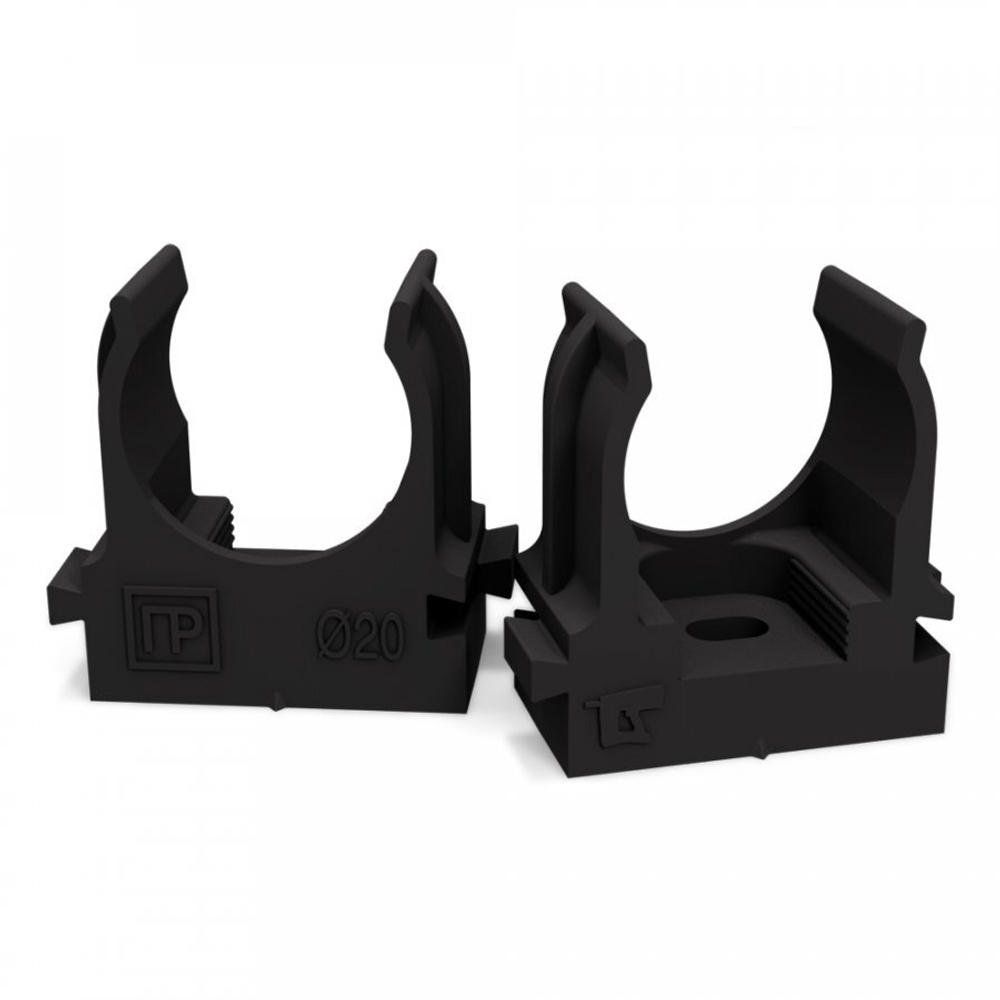 Крепеж-клипса для труб для прямого монтажа чёрная в п/э d20 мм Промрукав