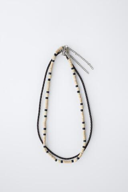 ZARA НАБОР ИЗ ДВУХ ОЖЕРЕЛЕЙ ИЗ ДЕРЕВЯННЫХ БУСИН, ЧЕРНЫЙ/БЕЛЫЙ