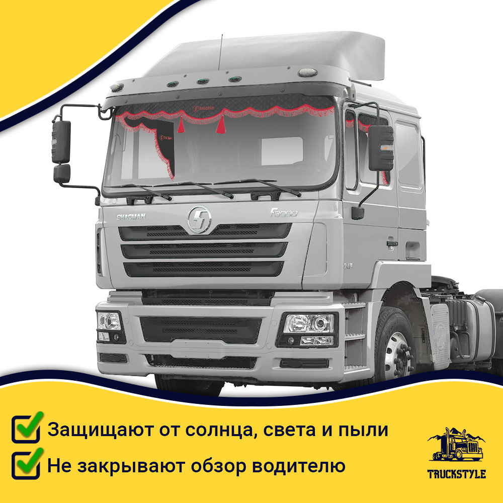 Ламбрекен с косынками стеганые Shacman (экокожа, черный, красная лапша)