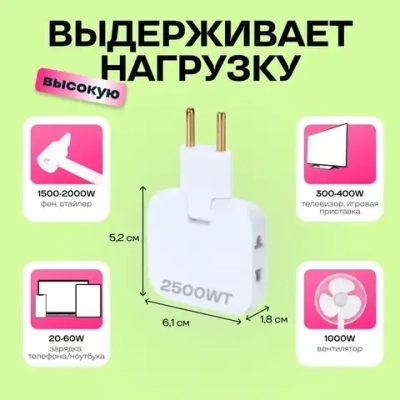 Тройник для розетки плоский поворотный разветвитель