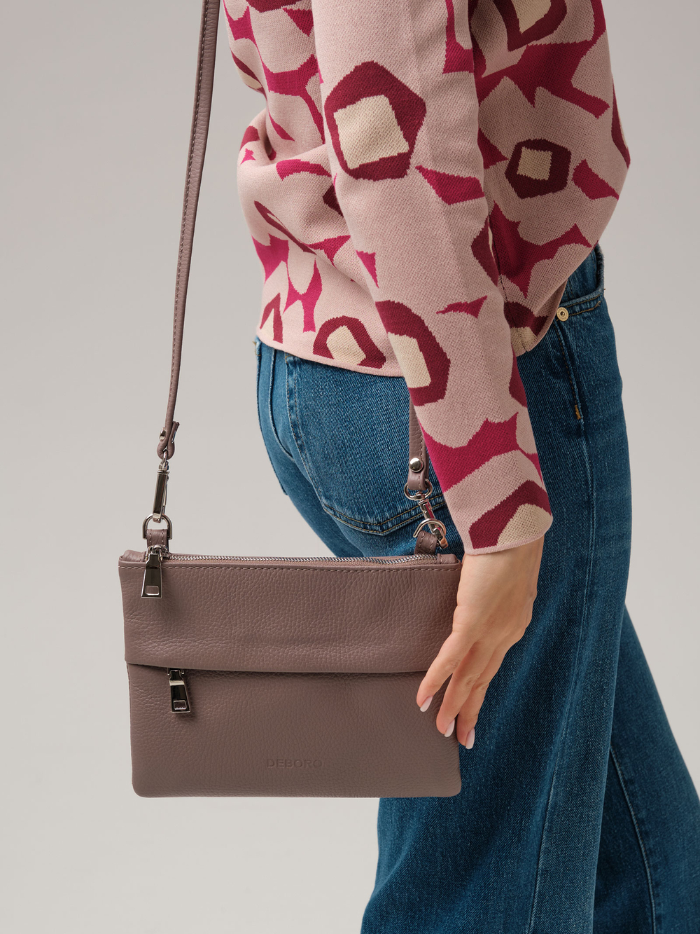 Сумка кросс-боди Deboro 3017 розово-серый