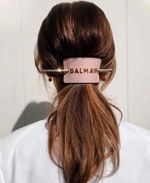 Balmain Hair Couture Заколка для волос кожаная розовая с золотым логотипом Genuine Pink Leather Hair Clip Golden logo Vintage