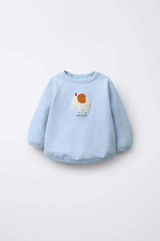ZARA ТОЛСТОВКА С НАШИВКОЙ ИЗ МАХРОВОЙ ТКАНИ, ГОЛУБОЙ