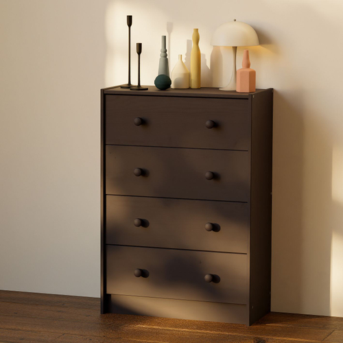 Серый деревянный комод Раст 4 ящика для хранения вещей и игрушек с органайзерами, из массива сосны