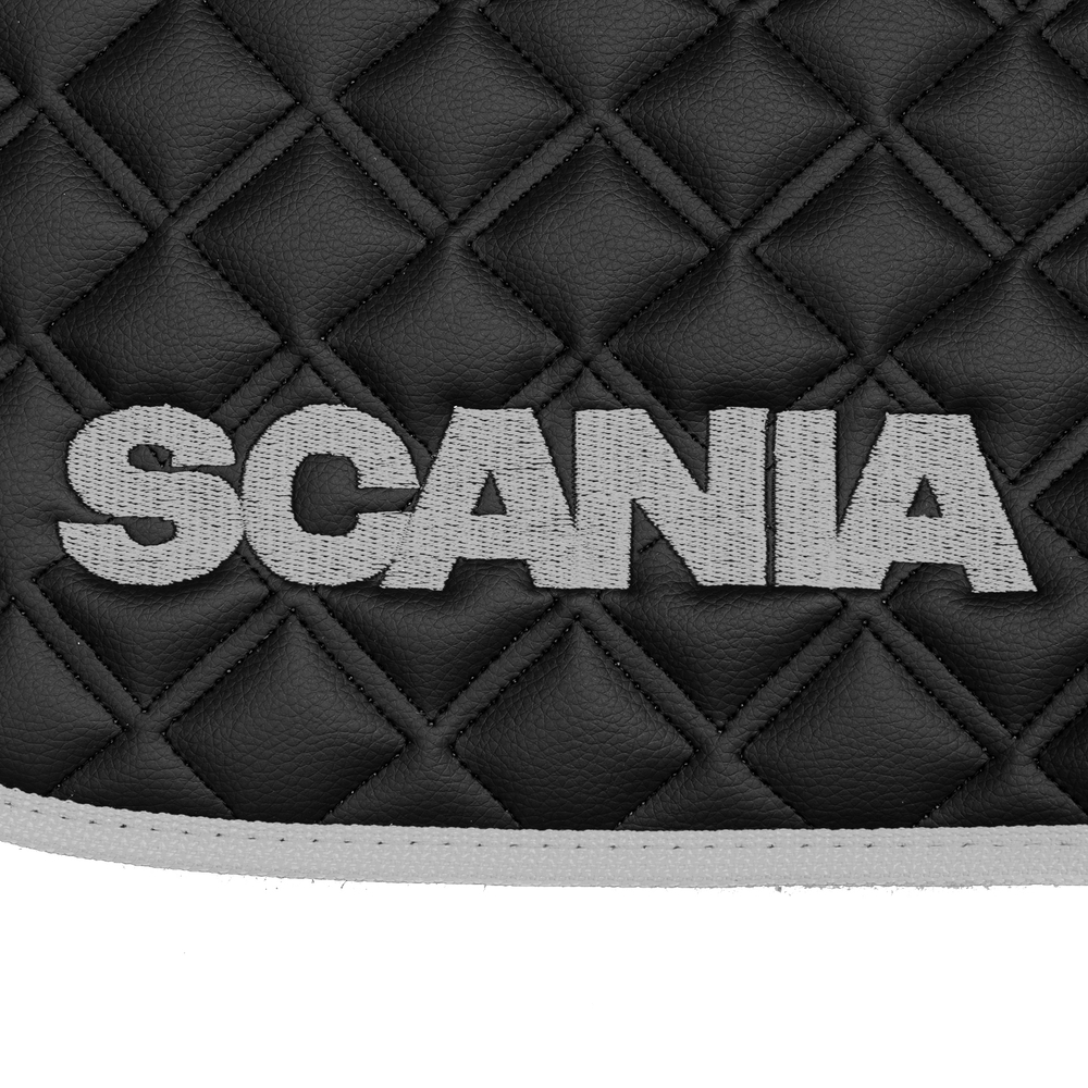 Ковры SCANIA 5 серии G (механика), (экокожа, черный, серый кант, серая вышивка)