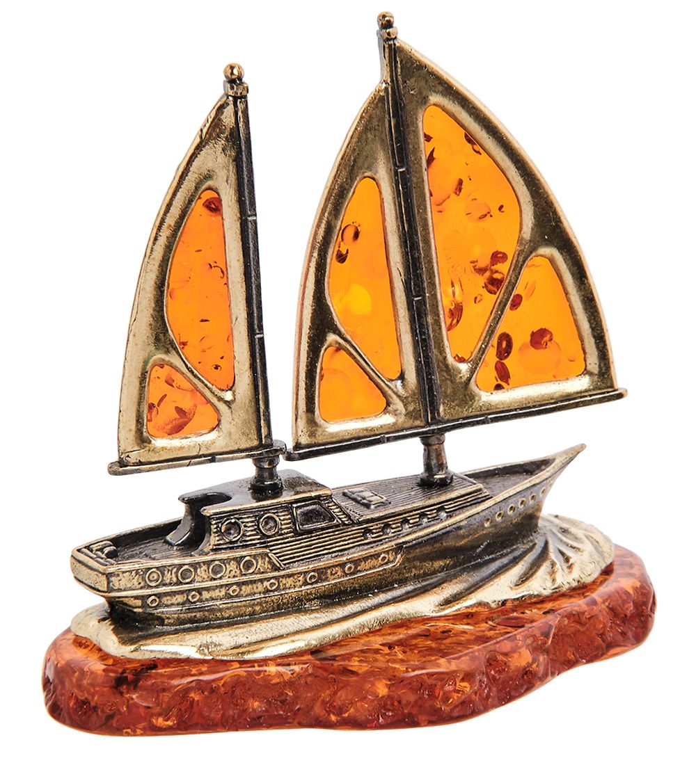 Народные промыслы AM-3013 Фигурка «Корабль Попутный ветер» (латунь, янтарь)