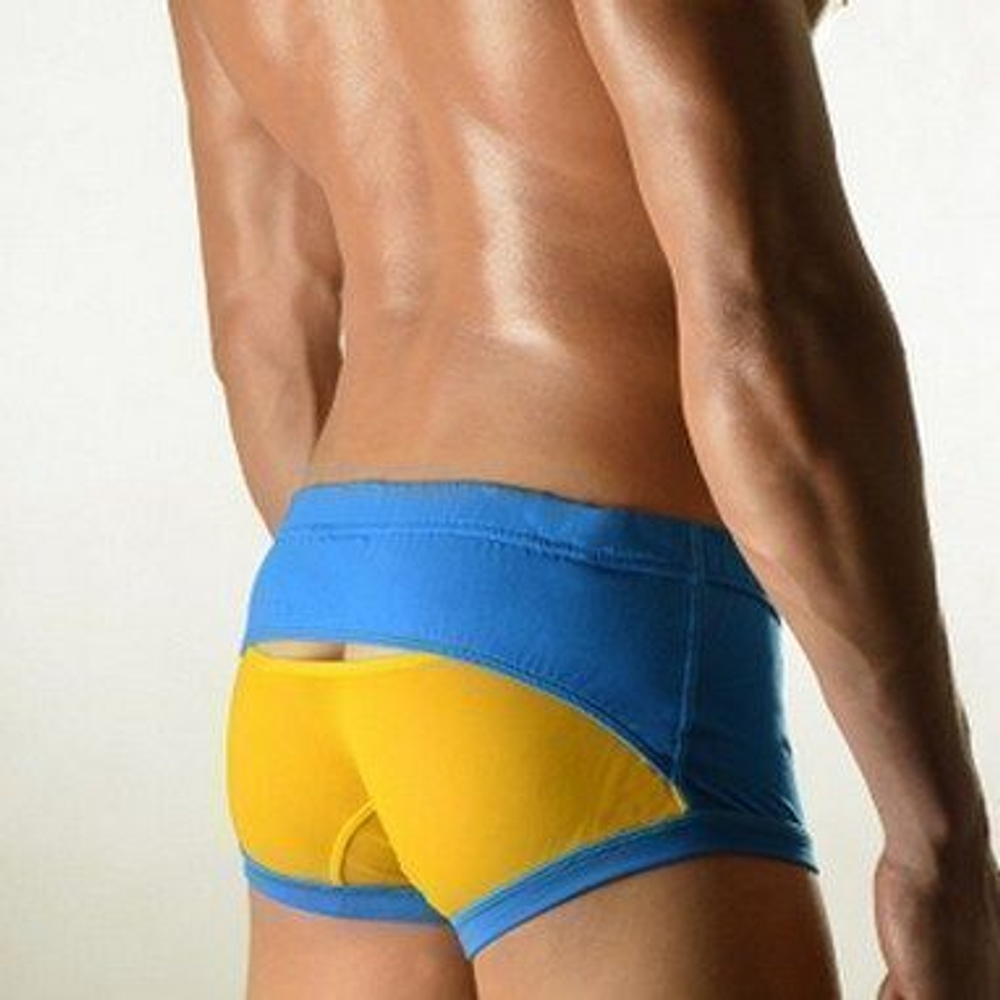 Мужские трусы хипсы голубые с желтой сеткой DOOP Blue&Yellow Trunk