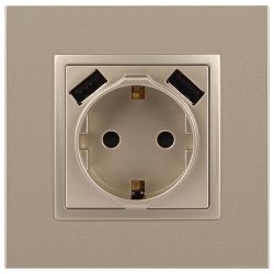 Розетка ЭРА Elegance 14-4109-04 2P+E 16A-250В штор. с 2xUSB 5В-3А шампань | Эра Elegance