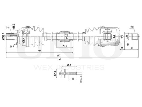 Привод в сборе передний левый UNIO CVJ-10004