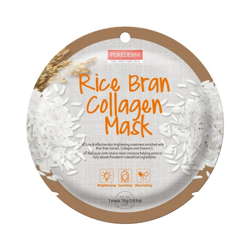 Маска для лица Purederm Rice Bran Collagen Mask тканевая с рисовыми отрубями и коллагеном (круглая) 18 г