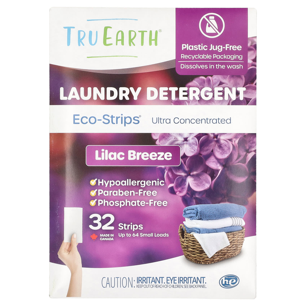 Tru Earth, Eco-Strips®, ультраконцентрированное средство для стирки, сиреневый бриз, 32 полоски