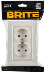 BRITE Розетка 2-местная с заземлением без защитных шторок плоская 16А в сборе РСПл12-3-БрЖ жемчуг IEK