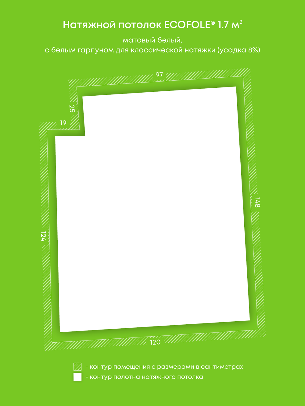 Матовый натяжной потолок 1.7 м2