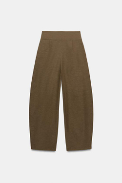 ZARA БРЮКИ BALLOON С ЗАЩИПАМИ, КОРИЧНЕВЫЙ МЕЛАНЖ