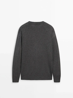 Massimo Dutti Шерстяной свитер с круглым вырезом, антрацитово-серый