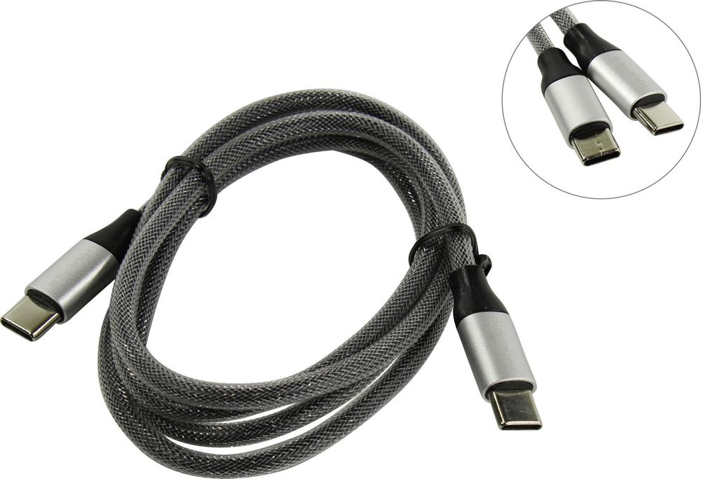 Deppa Alum USB Type-C - USB Type-C, алюминий/нейлон, USB 2.0, 3A, 1.2м, графит, Deppa 72248 Кабель