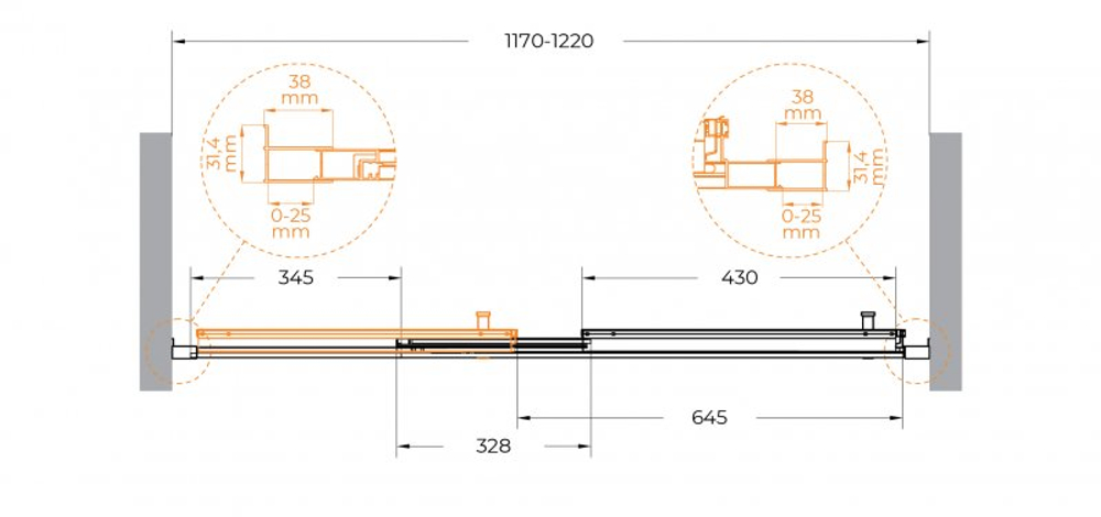 Душевая дверь CEZARES MOLVENO-BF-3-120-C-GM-IV, 120х195, профиль оружейная сталь, прозрачное стекло
