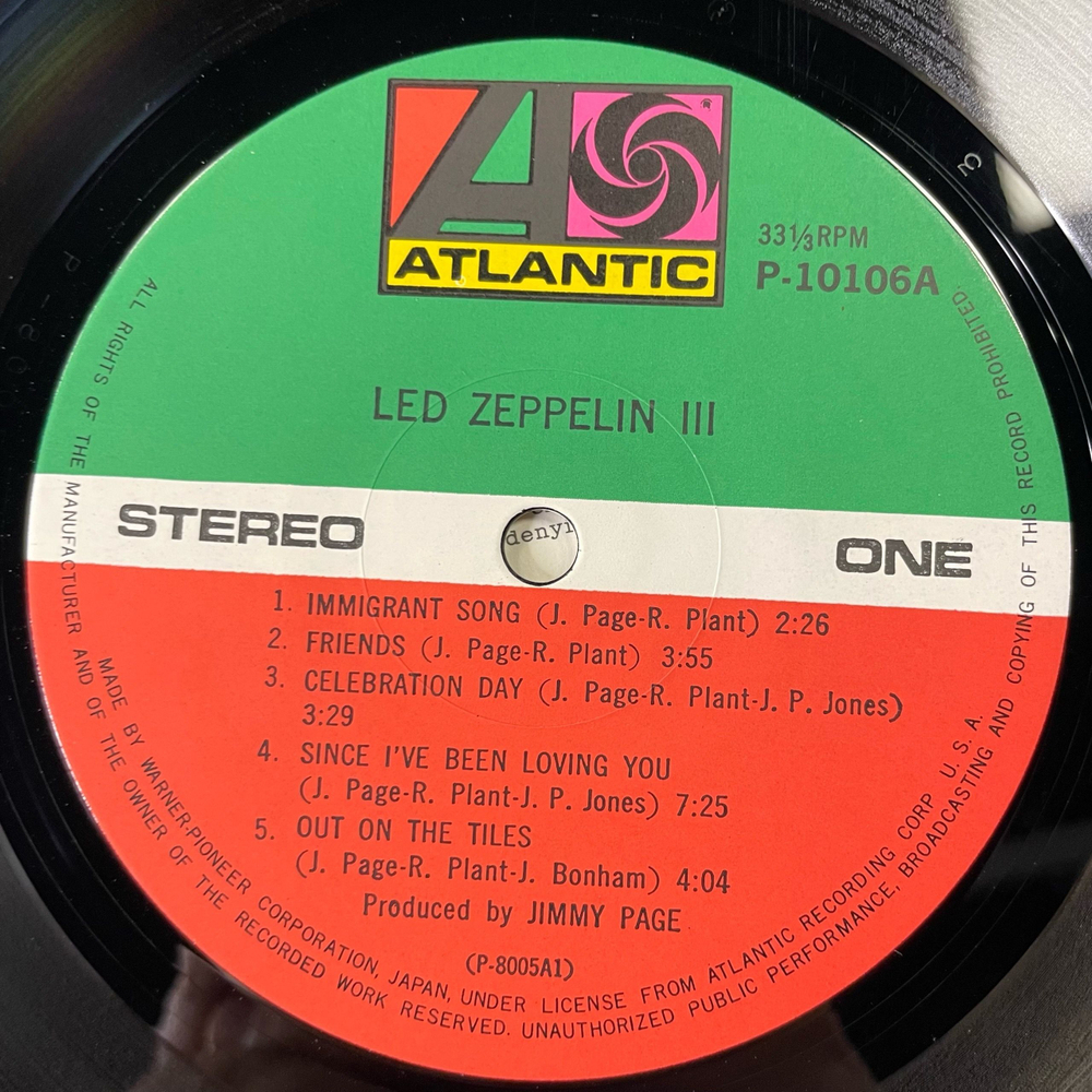 Винтажная виниловая пластинка LP Led Zeppelin 3 III (Япония 1976) (Без Оби)