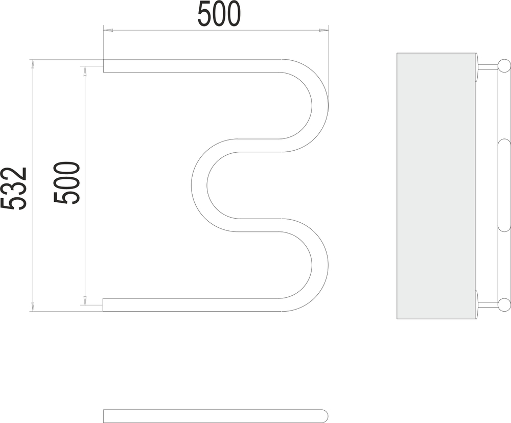 TERMINUS Полотенцесушитель М-образный 32 (1") 500 x 500