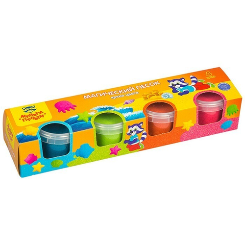 Песок для лепки Мульти-Пульти "Приключения Енота", 4 ярких цвета, 5