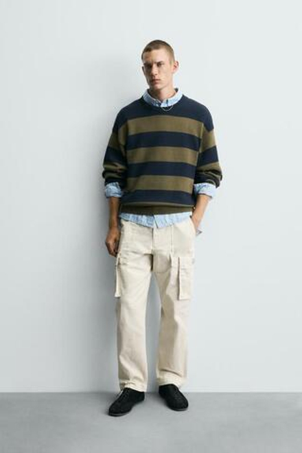 ZARA БРЮКИ КАРГО RELAXED FIT, КАМЕННО-СЕРЫЙ