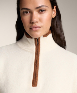 Oysho Свитер с высоким воротником и контрастными деталями, светлый экрю