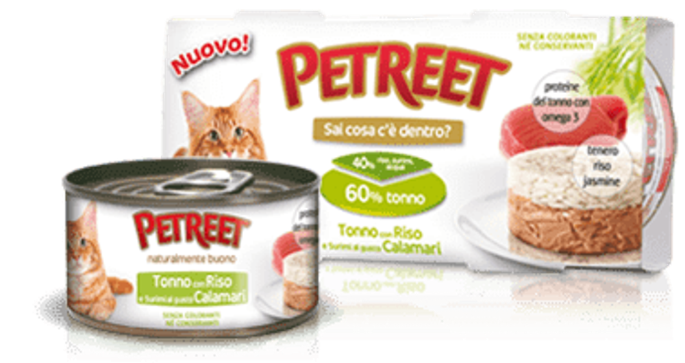 Petreet консервы для кошек тунец с рисом и кальмарами 2х170 г