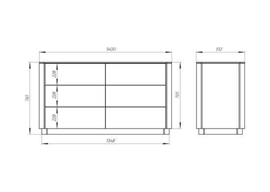 Комод Tammi 6 ящиков ширина 140 см (черный)