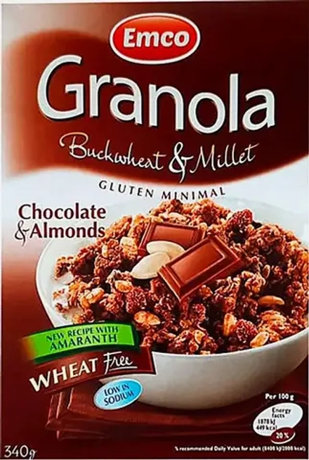 Мюсли хрустящие Emco Гранола шоколад-миндаль 340г