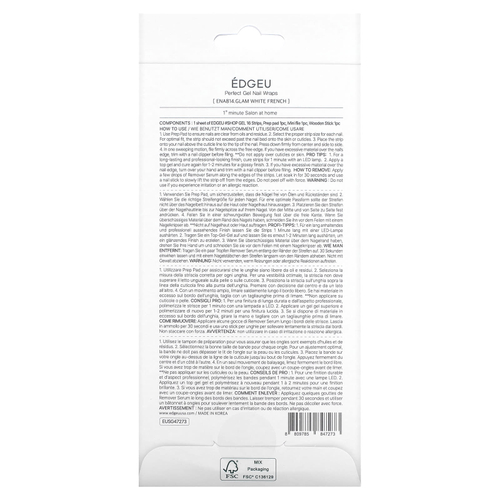 Edgeu, Perfect Gel Nail Wraps, ENT814, белый лак для ногтей, набор из 16 полосок