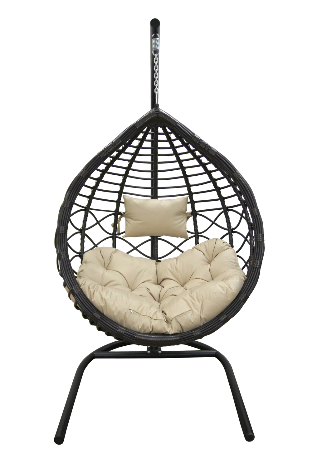 Кресло подвесное Вирджиния арт.D3414-МТ003 (стойка+основание.черн.,корзн.темн-корич.,подуш.беж. 3уп. (В))