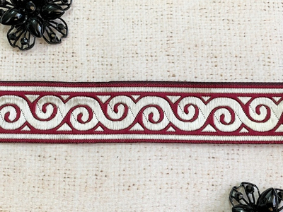 Тесьма жаккард, ш. 3,5 см, бордовый с бежевым