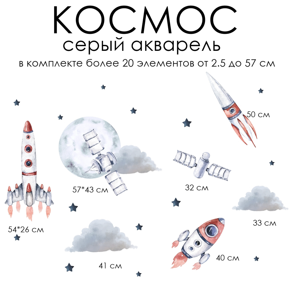 Стикеры  КОСМОС серый акварель