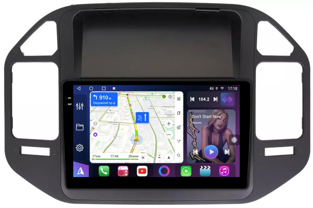 Магнитола для Mitsubishi Pajero 3, Montero 3 1999-2006 (рамка черная) - FarCar BM3237M монитор 9.5" QLED на Android 14, TS10, 4+32Гб, CarPlay, 4G SIM-слот