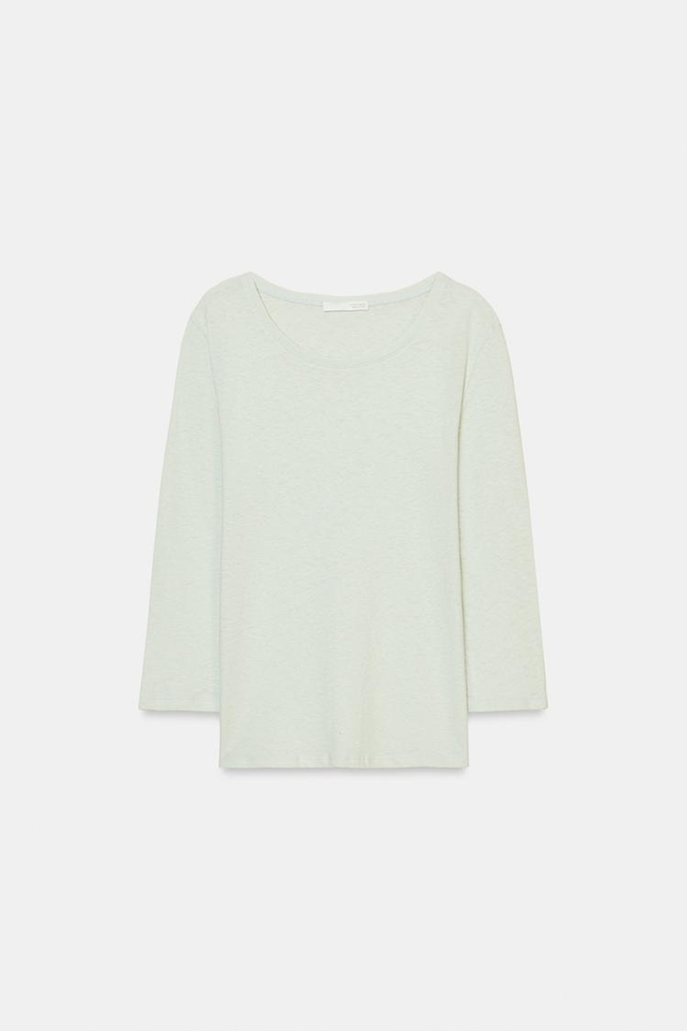 ZARA ФУТБОЛКА ИЗ ЛЬНА С ЭФФЕКТОМ ПОТЕРТОСТИ, ЦВЕТ МОРСКОЙ ВОЛНЫ