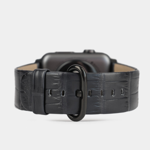 Ремешок для Apple Watch 44/45/46 mm из кожи крокодила, черного цвета