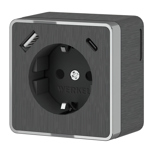 Розетка с заземлением, шторками и USB тип A+C Gallant графит рифленый W5071704