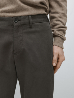 Massimo Dutti Зауженные брюки из смесовой хлопковой ткани, коричневый