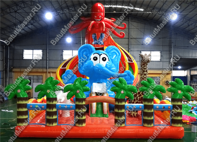 Коммерческий надувной батут "Слоны и жираф" 18*9*8,5 м